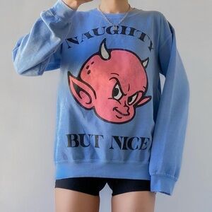 Urban Outfitters - Devil Graphic Naughty But Nice Pullover Sweatshirt in Blue 😈
